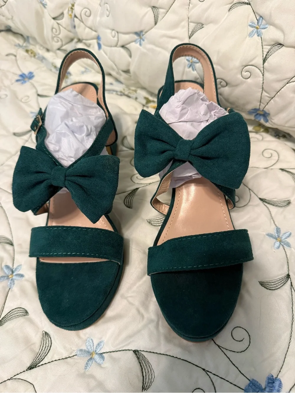 Women’s Dark Green Bow Suede Slingback Sandals